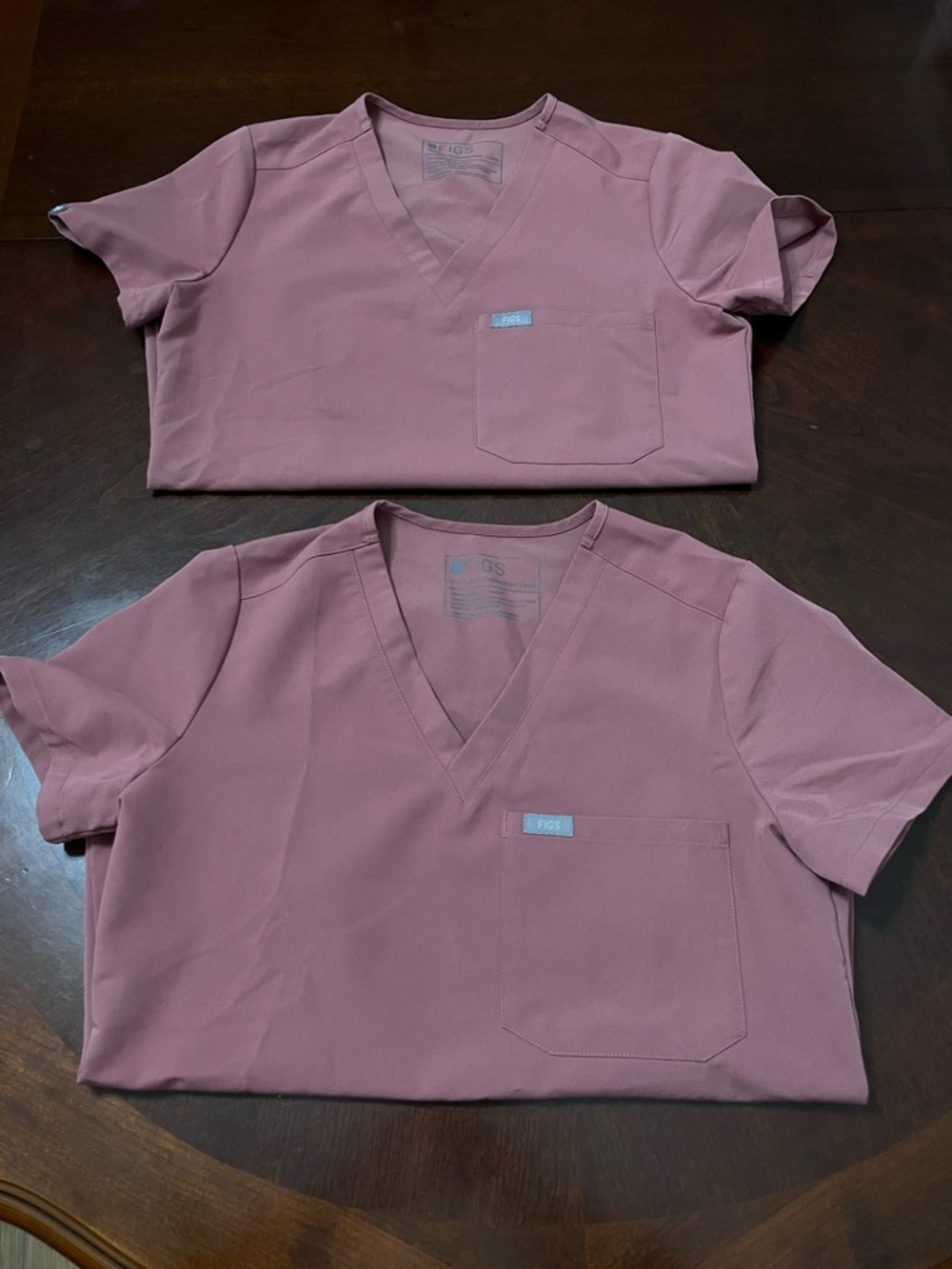 SET OF TWO Figs Catarina Blush Pink/Mauve Single Pocket Scrub Tops Size XXS